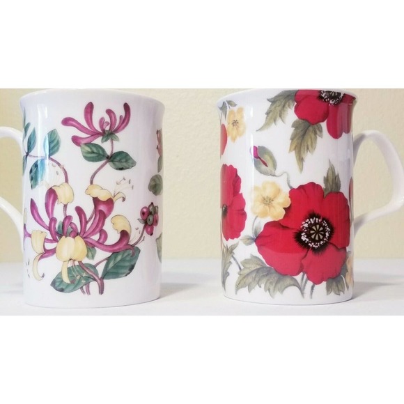 2 FINE BONE CHINA mugs MADE IN ENGLAND by Roy Kirkham and Crown Trend NR Mint - Picture 2 of 12